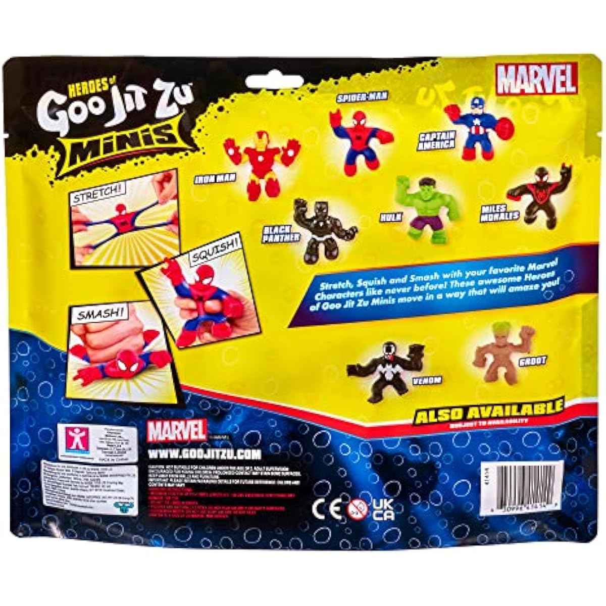 Heroes of Goo Jit Zu Marvel Mega Mini 6 Pack - Squishy, Stretchy, Gooey Mini Heroes - Ironman, Spider-Man, Captain America, Miles Morales, Hulk and Black Panther