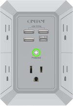 Qinlianf Wall Charger 5 Outlet Extender with 4 USB Charging Ports 3-Sided Power Strip Multi Plug Adapter 3U1C