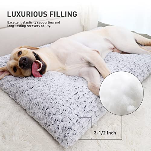 KSIIA deluxe plush dog crate bed, 35" x 23", gray, large, jumbo, medium, small dog breeds