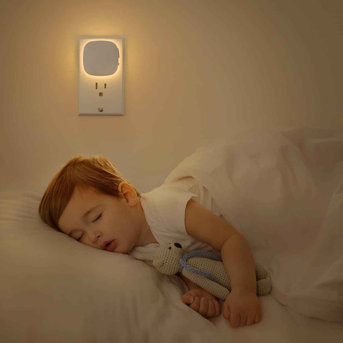 AUVON Plug-in LED Backlit Night Light with Motion Sensor & Dusk to Dawn Sensor, Dimmable Warm White Nightlight with 1-50 lm Adjustable Brightness for Bedroom, Bathroom, Stairs, Hallway (4 Pack)