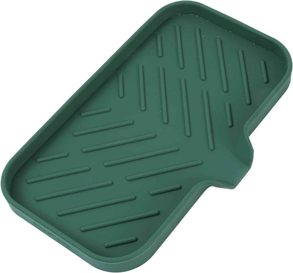 Silicone Bathroom Soap Dishes with Drain Spout-Bathroom and Kitchen Sink Organizer,Sponge Holder,Dish Soap Tray,Perfect for Dispenser,Scrubber,Bottle,Cup on Sink or Counter-Black 4.9"×3.2"