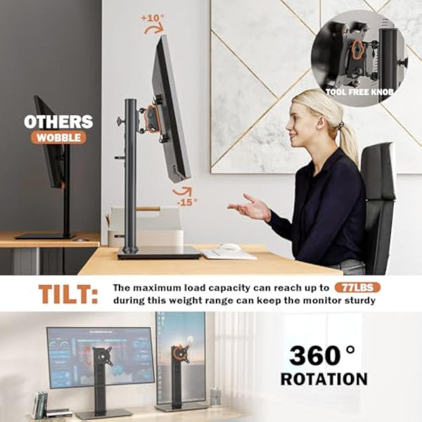 single lcd computer monitor free-standing desk stand mount riser for 13-32 inch screen with swivel and height adjustable
