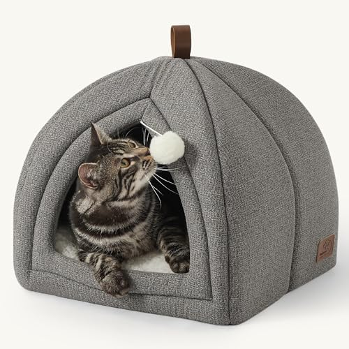Bedsure cat beds for indoor use - 2 in 1 cat cave house tent for kittens and small pets with removable washable cushioned pillow