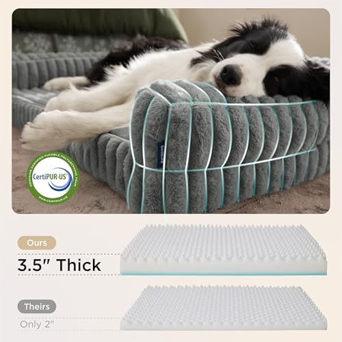 Bedsure ComfyFleece Orthopedic Dog Beds Large Sized Dog, Waterproof Memory Foam Pet Couch Sofa with Sides, Non-Slip Bottom and Egg-Crate Foam Large Pet Bed with Washable Corduroy Cover, Grey