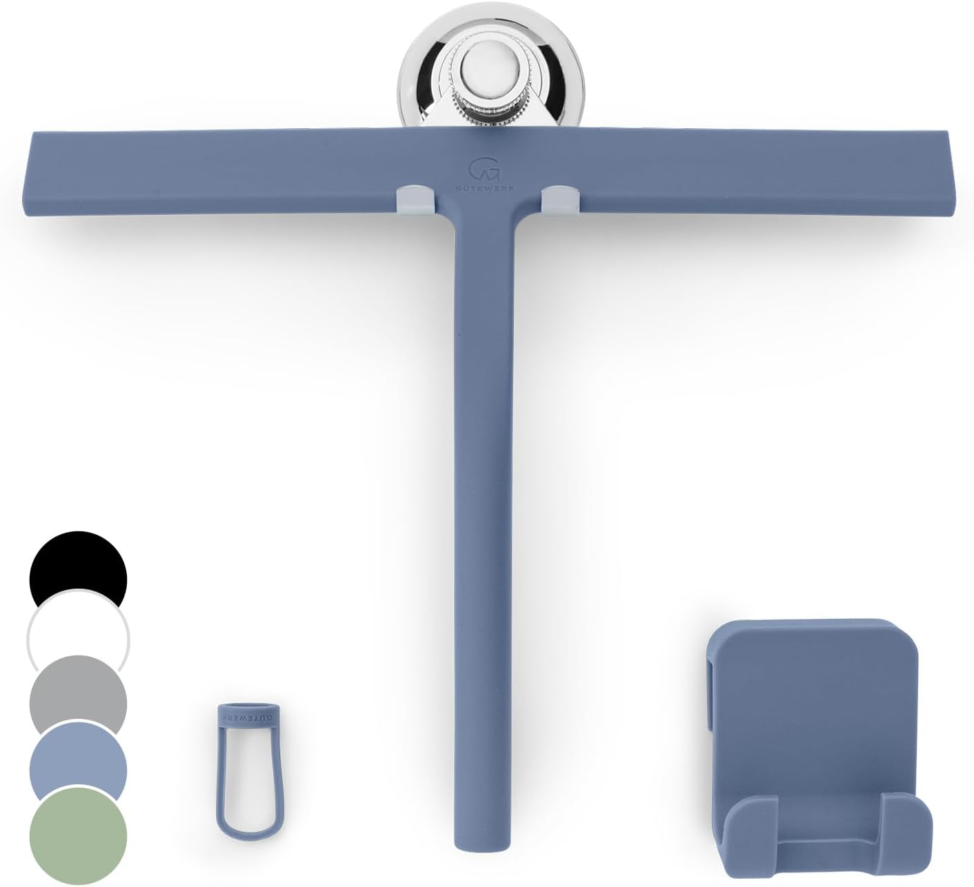 GÜTEWERK Shower Squeegee for Glass Doors, Silicone Window Squeegee, Bathroom and Glass Cleaning - Black - 9 Inch