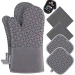 Oven Mitts and Pot Holders 6pcs Set with Non-Slip Silicone Surface, Grey