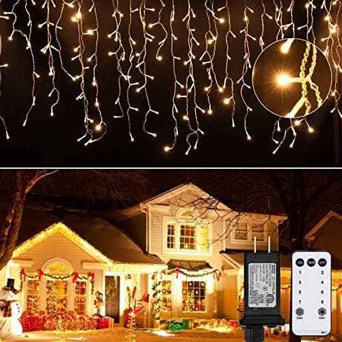 Brightown 40FT Warm White Icicle Christmas Lights, 432 LED Outdoor Waterproof String Lights with 81 Drops, 8 Modes, Timer, Connectable, Remote Included