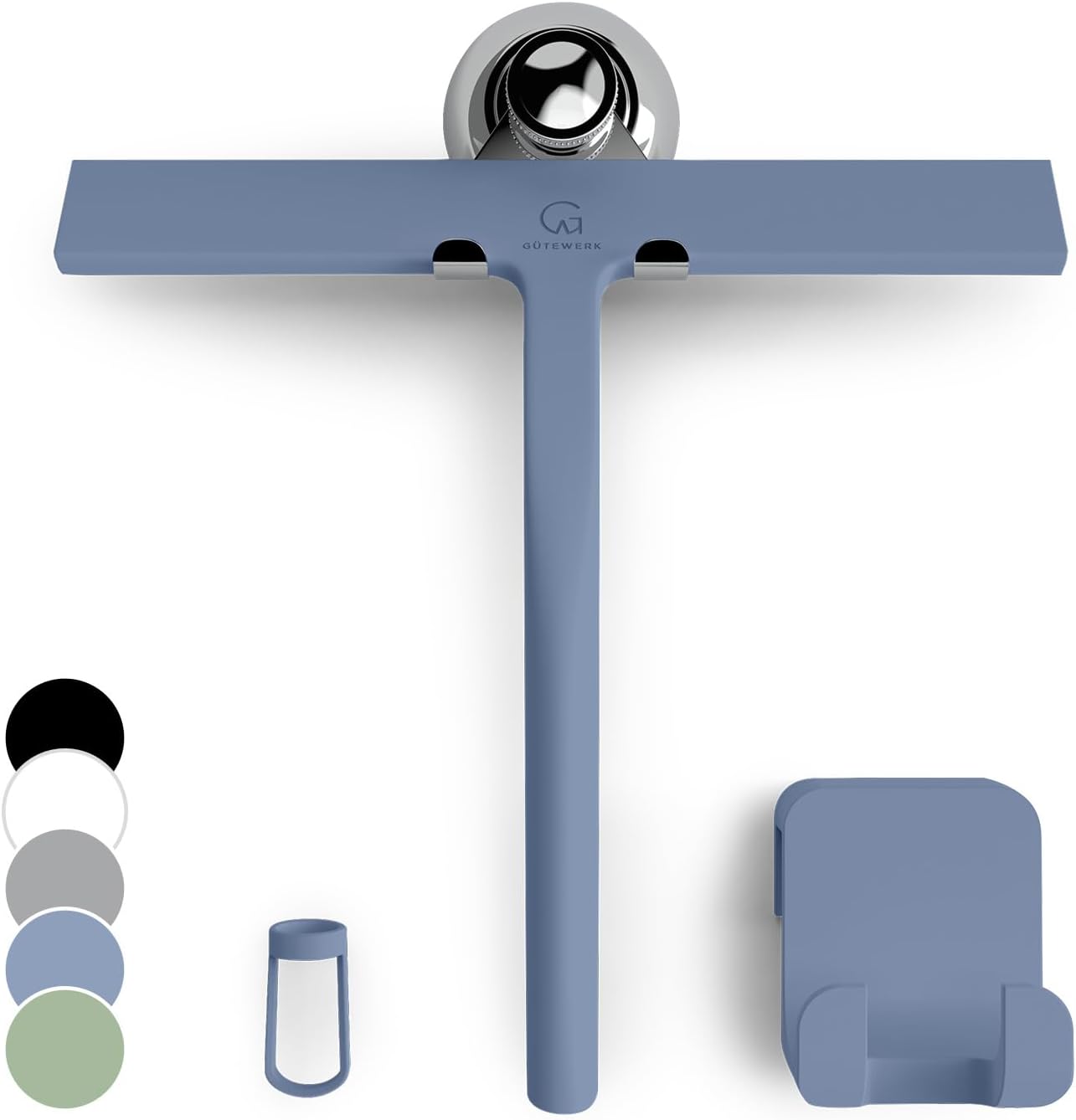 GÜTEWERK Shower Squeegee for Glass Doors, Silicone Window Squeegee, Bathroom and Glass Cleaning - Black - 9 Inch