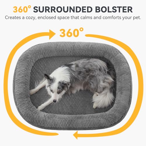 joejoy orthopedic dog bed large xl egg-crate memory foam pet couch bed bolster grey