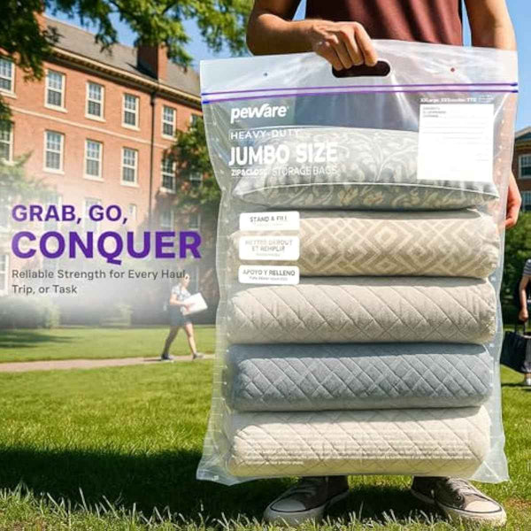 5-pack 20-gallon jumbo storage bags with resealable zipper top BPA-free 6 mil thick