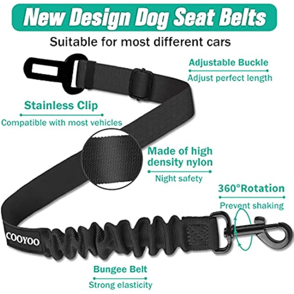 cooyoo dog seat belt 3 piece set adjustable nylon pet safety harness heavy duty elastic