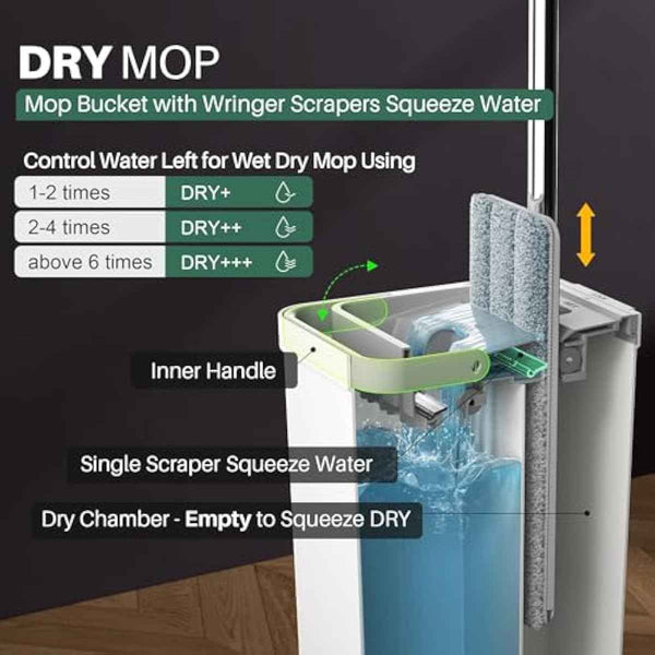 JOYMOOP Mop and Bucket Set with Wringer, Flat Mops for Floor Cleaning, Wall Mop Cleaner with Long Handle, Hardwood Floor Mop with 4 Microfiber Pads