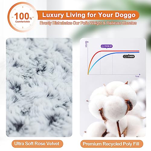 POCBLUE Deluxe Washable Dog Bed for Large Dogs, 35" x 23", Grey, Comfy Fluffy Kennel Pad for Dogs up to 60 lbs
