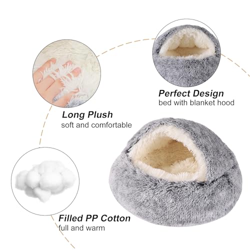 Grey, 20-inch Hooded Dog Bed for Small Dogs up to 22 lbs, Washable Pet Cave Bed with Anti-Slip Bottom