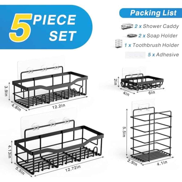 EUDELE Adhesive Shower Caddy, 5 Pack Rustproof Stainless Steel Bath Organizers With Large Capacity, No Drilling Shelves for Bathroom Storage & Home Decor