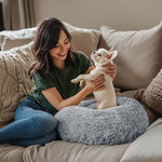 hoewina dog & cat bed for indoor cats light grey 20in calming donut bed