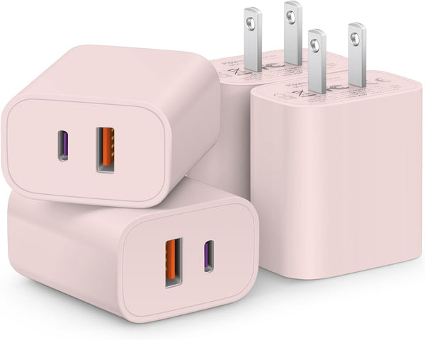 4-pack USB-C charger block with PD 20W and QC 3.0 ports for multiple devices