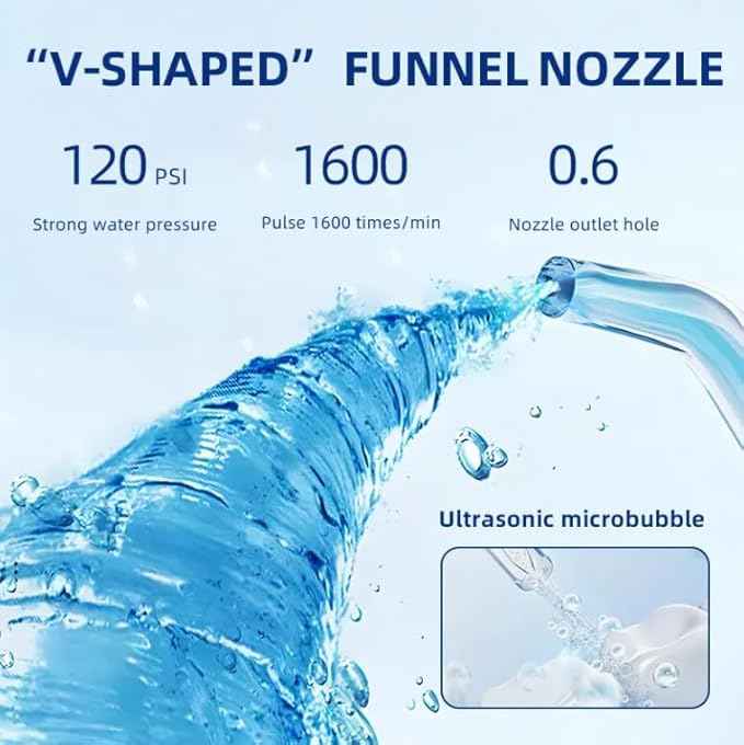 High-Pressure 120PSI Water Dental Flosser with 300ml Reservoir - Portable Water Flosser for Teeth & Gum Cleaning - Rechargeable with 4 Pressure Modes, 1600 Pulses/Minute & IPX7 Waterproof