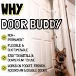 Door Buddy Cat Door Latch & Stopper. Adjustable Dog Proof Door Strap for Cats. Dog Proof Litter Box & Cat Feeder. Simpler Pet Gate Alternative. No Cut Cat Door Interior Door.