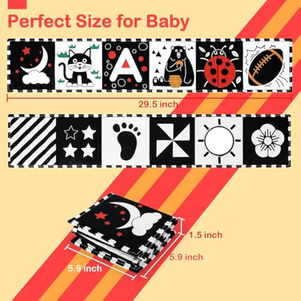 urmywo black and white baby toy, tummy time high contrast newborn toys 0-3 months, soft baby book
