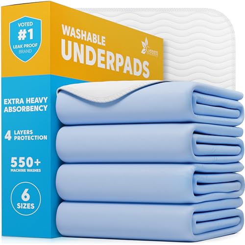 green lifestyle washable underpads for incontinence bed pads, pet pads, and seniors (pack of 4, 34x36)