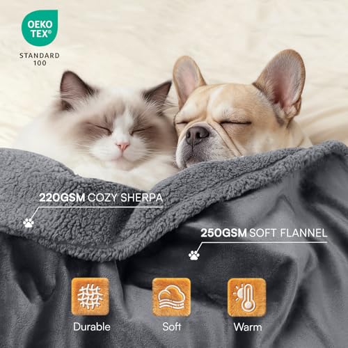 Waterproof sherpa fleece pet blanket for sofa bed couch, small, medium, large dogs and cats, dark gray, 40" x 28"