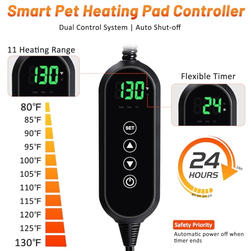 gray cat heating pad with adjustable temperature & timer for indoor cats, 18"x16", small