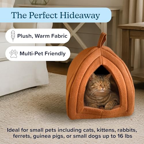 Petmaker Indoor Cat Bed with Removable Foam Cushion - Small Animal Tent for Kittens, Rabbits, Guinea Pigs, and More - Brown