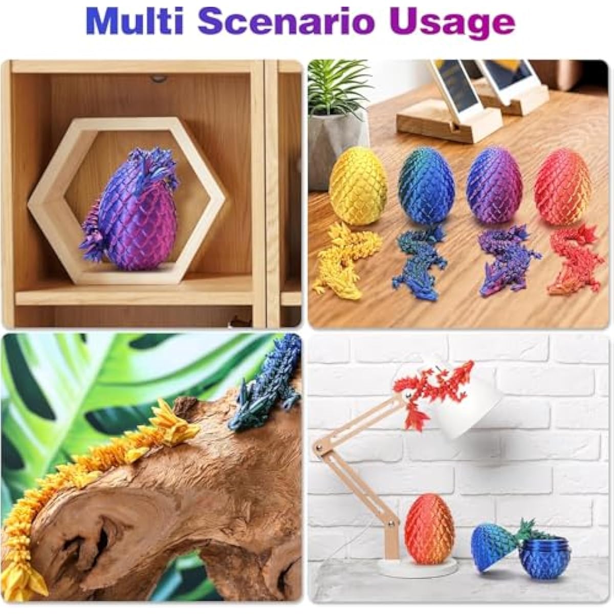 4 Pcs Mini 3D Printed Dragon Eggs with Crystal Dragon Inside, Easter Egg fillers Easter Gifts for for Chrismas, Thanks Giving Valentine's Day, Easter, Bithday(Without Keychain)