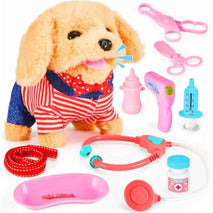 Toddler Toy 10 Pcs Interactive Retriever Robot Dog Toy - Walking & Stuffed Puppy with Stethoscope for Vet Role Play, Educational Toddler Gifts for 3 Year Old Girl