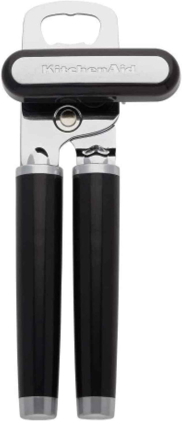 kitchenaid classic multifunction can opener and bottle opener, stainless steel, black, easy to use, ergonomic handles