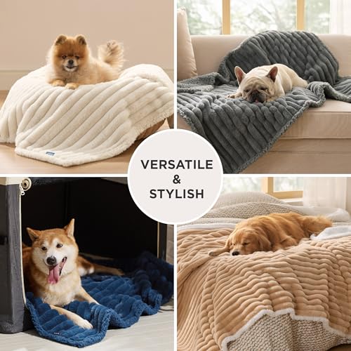 Bedsure ComfyFleece waterproof dog blanket for large dogs, soft corduroy fleece, 50x60 inches, cream color