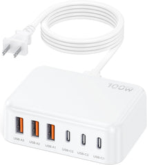 6 in 1 USB Charger, 50% Smaller Charging Station for Multiple Devices, 100W Fast Charging Blocks with Type C Ports, USB Charging Hub Organizer Multiport Power Strip for iPhone, Ipad, Kindle, Travel