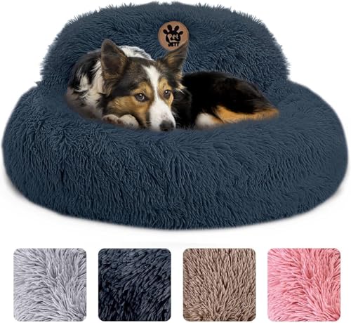petjett calming dog bed medium size donut bed anti-slip washable plush round bed dark grey 30 inches
