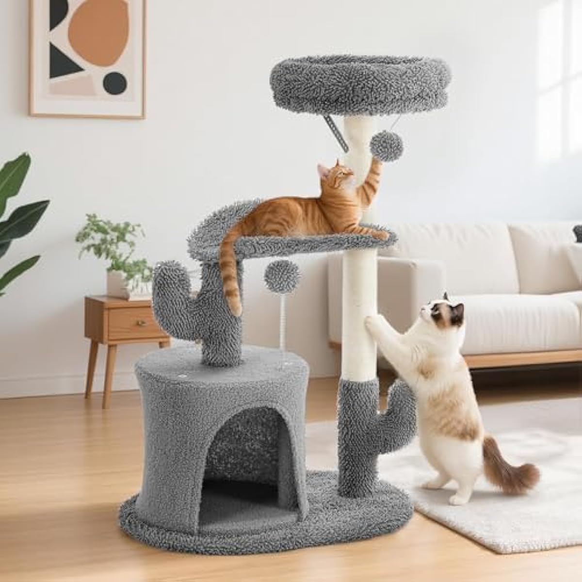 33 inch Multi-Level Cat Tree Tower with Scratching Posts, Cozy Perches and Stable Climbing Platform for Indoor Cats,Grey
