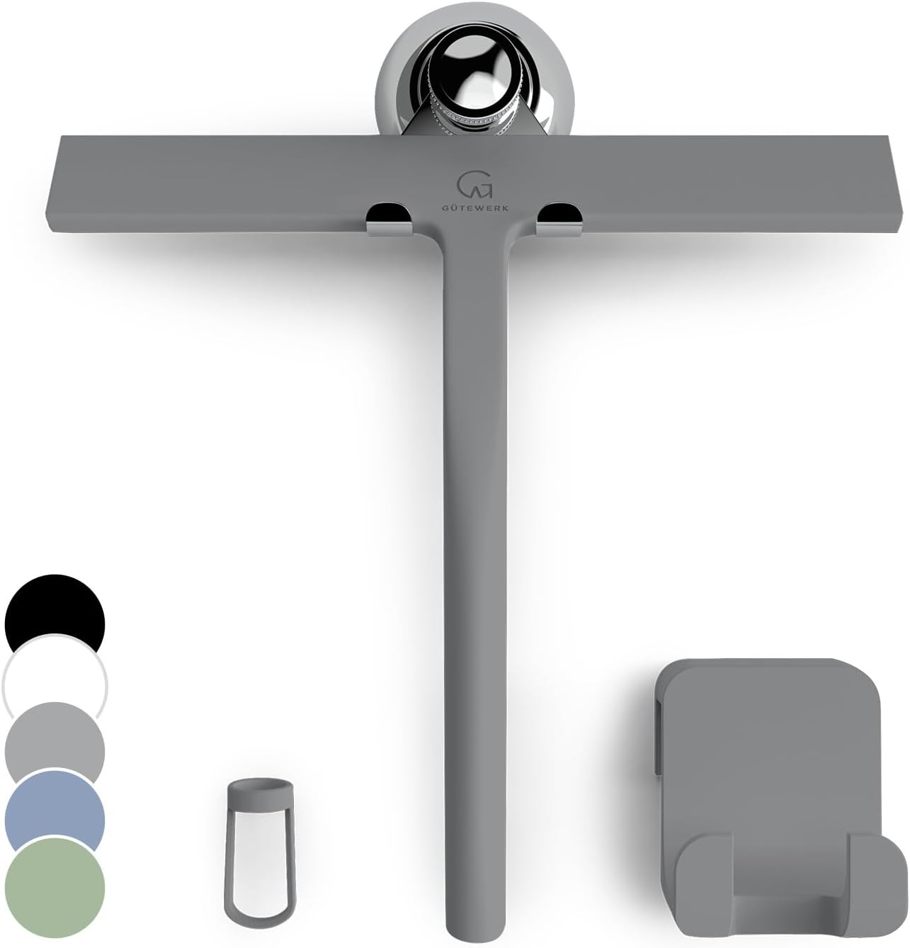 GÜTEWERK Shower Squeegee for Glass Doors, Silicone Window Squeegee, Bathroom and Glass Cleaning - Black - 9 Inch