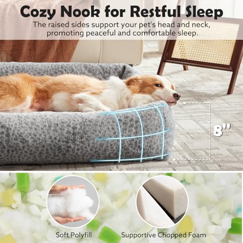joejoy dog bed medium size dog faux rabbit fur pet bed non skid bottom