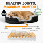 Fluffy orthopedic dog bed for large & extra large dogs with curved bolster support and egg-crate foam base, 43" gray oval pet donut bed with washable cover