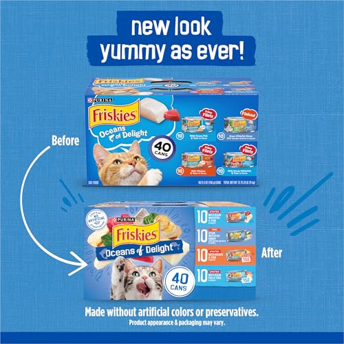 Purina Friskies Wet Cat Food Variety Pack - 40 Cans, 5.5 oz each, Oceans of Delight Flaked and Filets