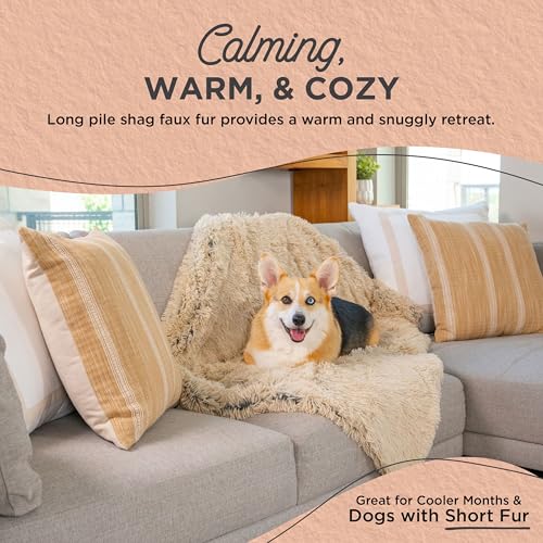 Best Friends by Sheri Calming Shag Dog and Cat Blanket, Ultra Soft Faux Fur Throw, Anxiety Relief, Machine Washable, Taupe, 30 x 40