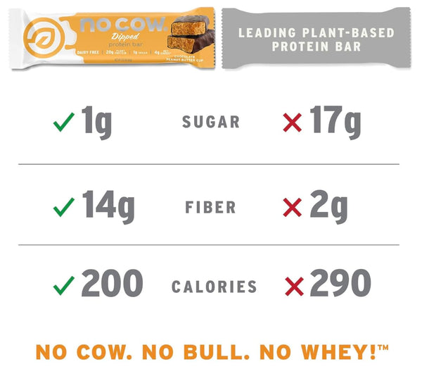 No Cow Vegan Protein Bar Sampler Pack, 20g Plant Based Protein, Gluten Free, Dairy Free