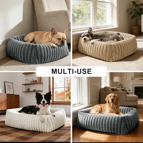FURTIME Dog Bed for Small Dogs, Washable Orthopedic Dog Bed with Removable Cover, Rectangle Soft Calming Sleeping Puppy Bed Durable Pet Cuddler with Anti-Slip Bottom, Grey, S (20"x19"x6")