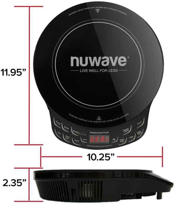 NUWAVE Flex Precision Induction Cooktop, 10.25” Shatter-Proof Ceramic Glass, 6.5” Heating Coil, 45 Temps, 3 Wattage Settings, 9” Duralon Ceramic Pan