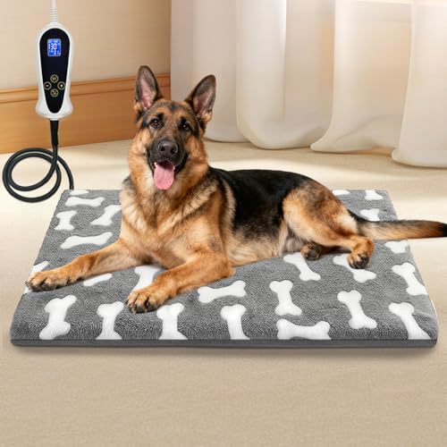 Bestio Large Dog Heating Pad, 34x21 in Heated Dog Bed with Constant Heat & Auto Modes, Gray
