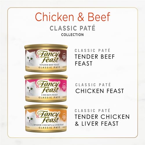 Purina fancy feast chicken and beef classic pate grain free wet cat food variety pack 3 oz pull-top cans