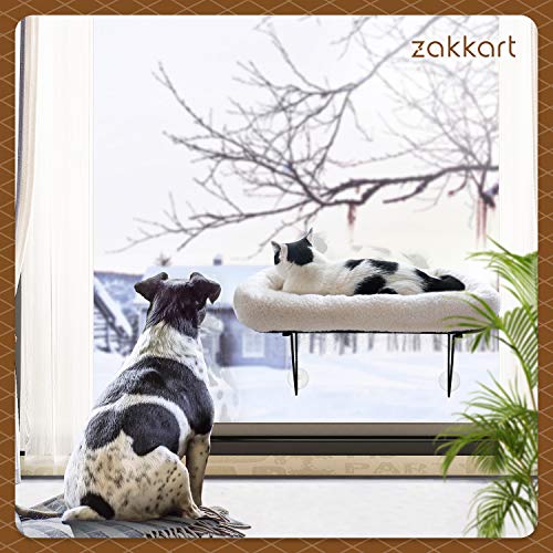 Zakkart metal cat window perch for large cats and kittens with 40lb weight capacity and machine washable bed