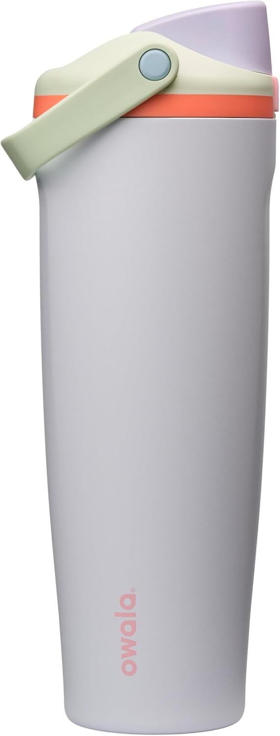 Insulated stainless steel water bottle with two-way spout and built-in straw