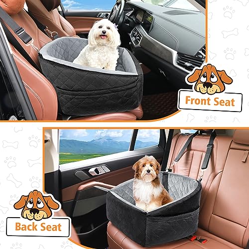 Dog car seat for small dogs, detachable and washable booster seat under 30lbs, black and grey color