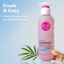 eos cashmere shave oil, 6 fl oz, shea butter, glycerin, vegan, fresh & cozy, razor burn prevention