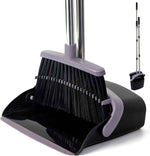 Broom and Dustpan Set with Long Handle, Light Weight Stainless Steel Poles Stand Upright Dustpans with Broom Combo for Home Kitchen Office Pet Dog Hair, Brown & Beige Color, 1-Pack